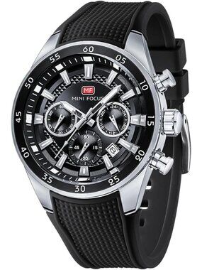 Men Black Silver Silicon Band Chronograph Waterproof Luminous Unique Wrist Watch